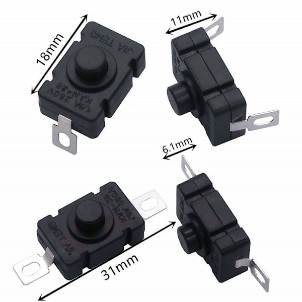40 st Självlåsande Tryckknappsbrytare, KAN-28 Mini Ficklampsbrytare (20 st Platt Stift med Hål + 20 st Böjt Stift med Hål)