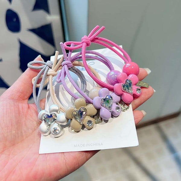 IC Trendiga Hjerte Blomst Rhinestone Elastiske Hårbånd for Jenter e F Rose rød