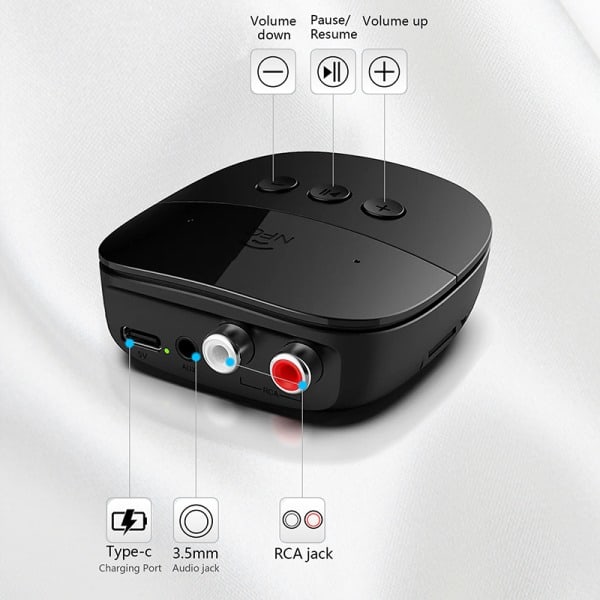 IC Bluetooth 5.2 -vastaanotin RCA 3,5 mm AUX USB Stereo NFC Langaton