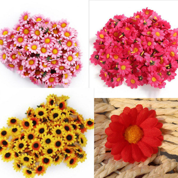 IC 100 stk. kunstige Gerbera Daisy Silkeblomster Hoveder Til DIY Bryllup Pink