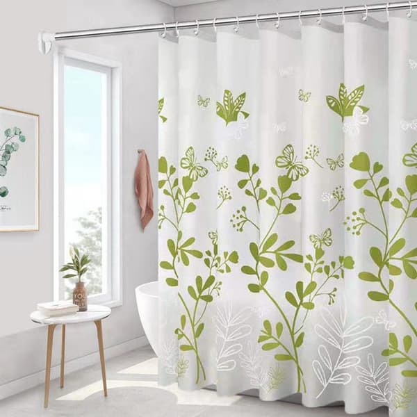 Duschdraperi, PEVA Vattentätt Snabbtorkande Mögelresistent Med 12 Ringar, För Dusch Och Badkar, Grönt Botaniskt Tryck, 200 x 200 cm
