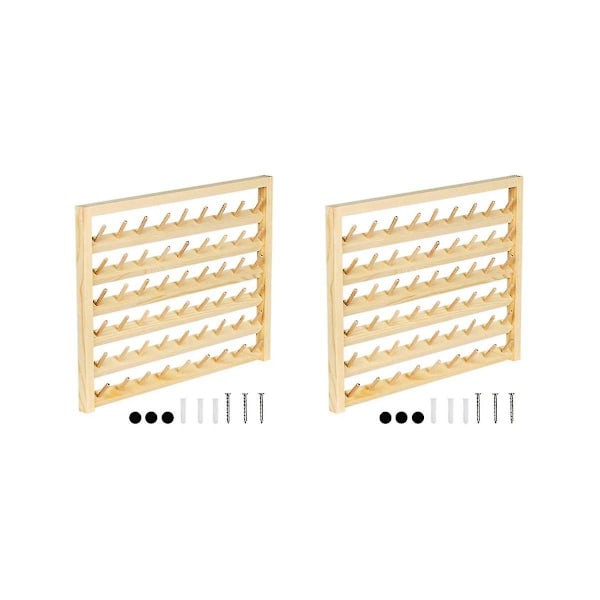 2pack 54 Spools Wooden Thread Holder,thread Racks,wall Mount Thread Storage Organizer For Sewing,braiding And Embroidery