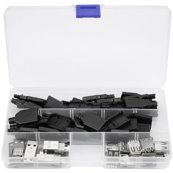 20 st USB 2.0 Typ A Kontakt 4-Pin Uttagsadapter med Svart Plastskal, DUBUNS