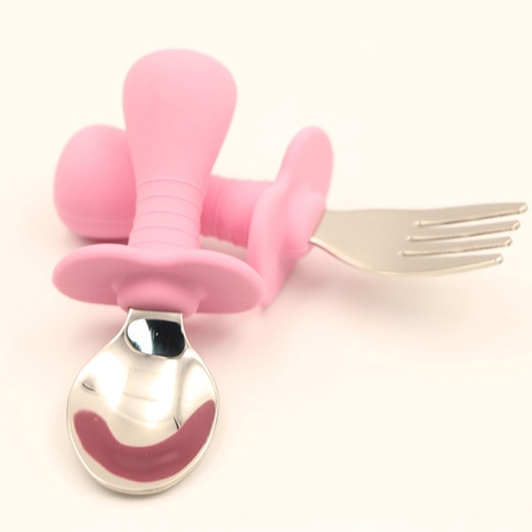 IC Toddler ske og gaffelsæt, baby ske selvfodrende toddler pink