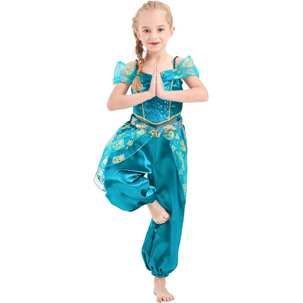 Prinsessakostym, klänning, Jasmine, jumpsuit, halloween, födelsedag, paljetter, festkläder, blå