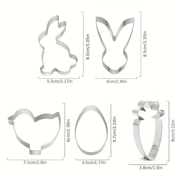Påskeutstikkere i rustfritt stål: Kanin, gulrot, and, egg og kløverformer for feriebaking Easter Cookie Cutters