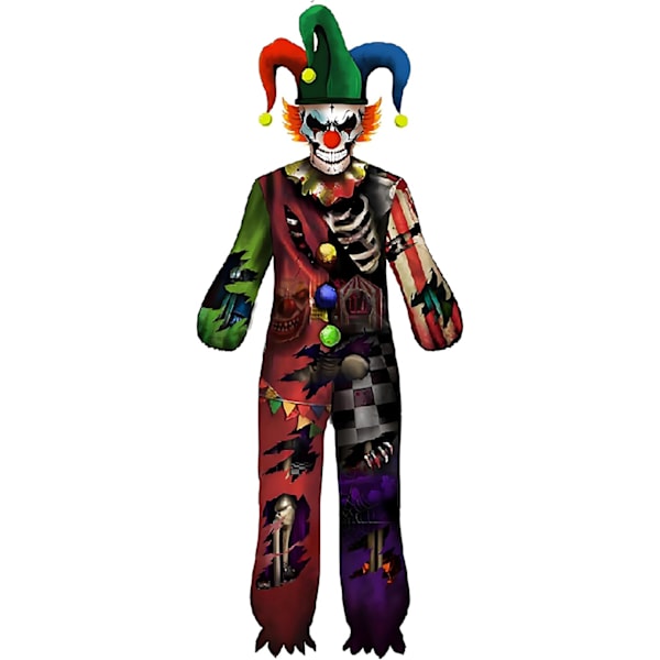 Zombie-klovn kostume til voksne halloween skræmmende ond dræber skelet cirkus klovn til rollespil med hat XXL