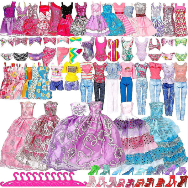 50 kpl/setti Barbie-nuken mekkoja, kenkiä, koruja, vaatteita ja asusteita pukeutumisleikkiin 30 cm nukelle