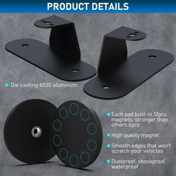 Magnetisk Base LED Strip Monteringsbeslag, Stærk Sugekopholder til Lige Buet Side LED Strip Montering, 2 Pak, Sort