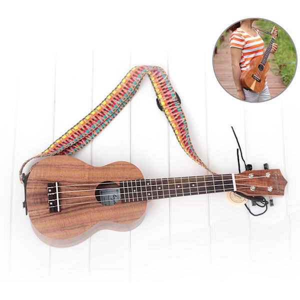 Ukulele-stropp, skulderveske for minigitar, metallspenne, regnbuefarge