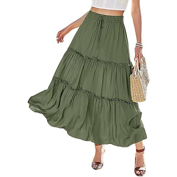 Naisten Boho-mekko, Volangit, Virtaava Maxi-mekko, Nauhakiinnitys (Vihreä, L)