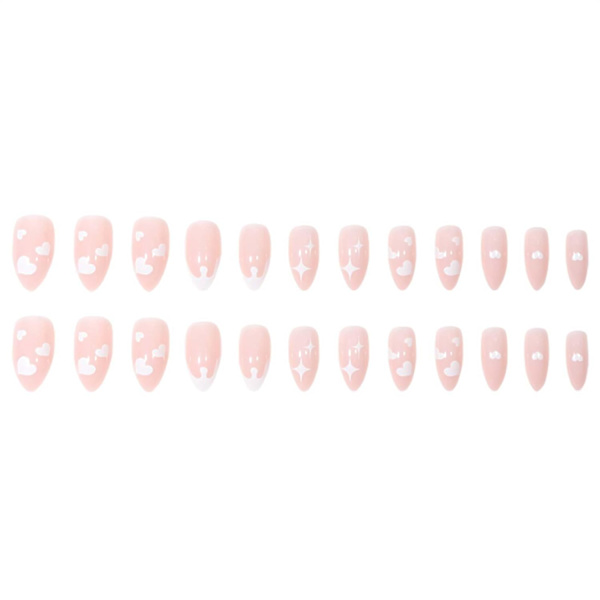 Sødt Falske Negle Korte Mandel Tryk på Negle Akryl Graffiti Negle Tips Fuld Dækning Falske Negle Pink til Kvinder og Piger 24Pcs