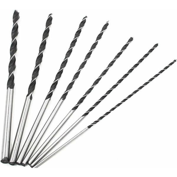 300mm Extra Lång Borr Set 7st Högkolstål Härdat Stål 4-10mm Träborr Set