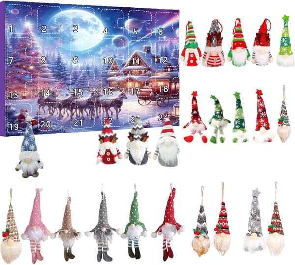 Julkalender med jultomte, tomtedockor och hängande dekorationer Elk Model