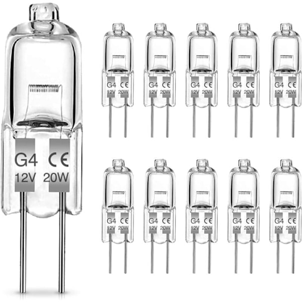 G4 Halogenpærer, 20W G4 Pære, 12V Halogen Pin Base Lampe, Varmhvit 2700K, 300LM, G4 Lavvolt Halogenlampe, Klar Kapsel Lampe, 10 Pakning