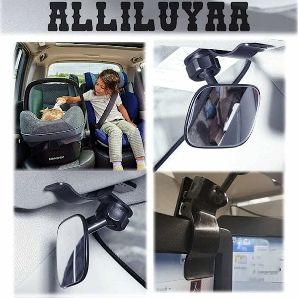 Babybilspejl, 360° rotationsbilspejl, babybakspejl med clips, babyalarm til bredt udsyn, sikkerhed på bagsædet (8,8 5,6 cm)