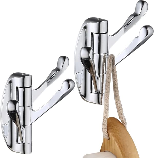 Väggmonterad handdukskrok, vikbara trippelvridarmar i zinklegering, 6,8 kg kapacitet, för badrum och kök, silver, 2-pack