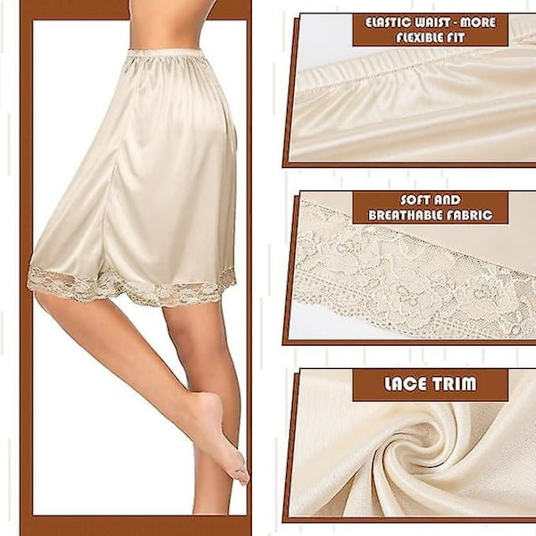 3 stk Halv Petticoats for Petticoats Skjørt Forlenger Kvinners Antistatisk Halv Petticoat Under Kjole Skjørt Forlenger Blonder Satin Slip