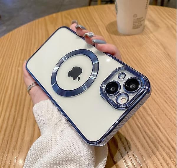 Transparent magnetisk telefoncover til iPhone 14 13 12 11 Mini Pro Max Plus med MagSafe Blu Blue iPhone 13 Pro Max
