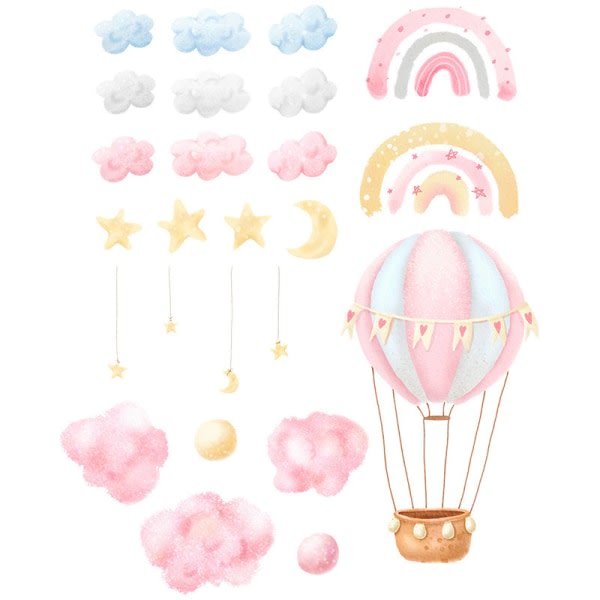 Väggdekaler för regnbåge och luftballong för barn, avdragbara