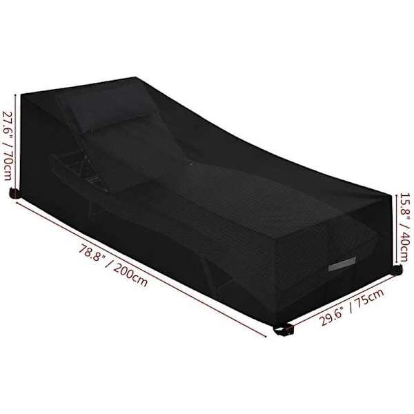 Solvognsbetræk med luftventiler, vandtæt, vindtæt, anti-UV, 210D Oxford stof solvognsbetræk, liggestol (200x75x40/80cm) - Sort..DEBUNS