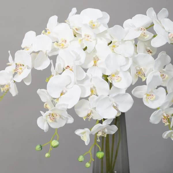 4 stk. kunstige Phalaenopsis orkidé hvite blomster 70 cm med kunstig