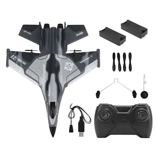 RC-liitokone - Kevyt ja joustava kauko-ohjattava lentokone LED-valolla - Camouflage Gray (2 akkua)