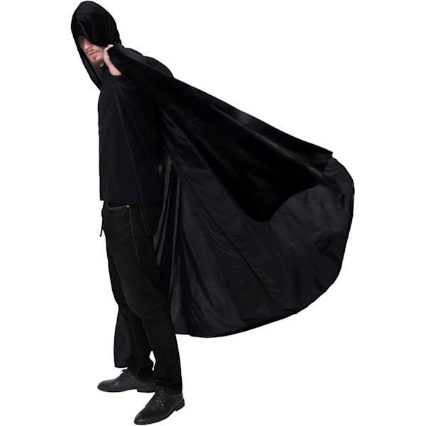 Halloween-kappe til voksne mænd og kvinder, vampyr-heks kostume med hætte, sort fløjl kappe til rollespil, flot kjole