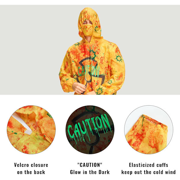 Herr Kontaminerad Zombie Kostym Vuxna Halloween Glow in the Dark Fancy Dress Outfit med Mask M