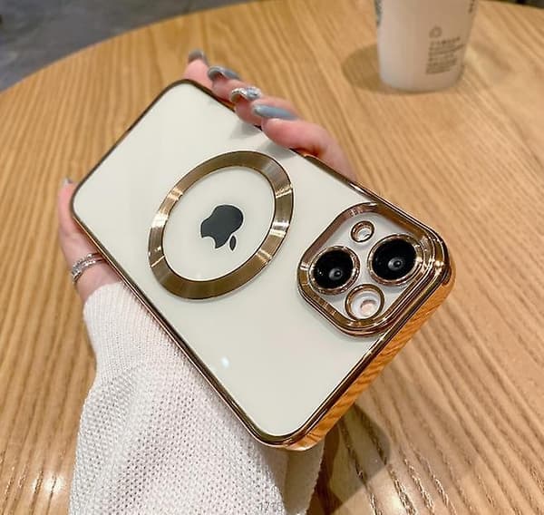Transparent magnetisk telefoncover til iPhone 14 13 12 11 Mini Pro Max Plus med MagSafe guld Gold iPhone 13 Pro Max