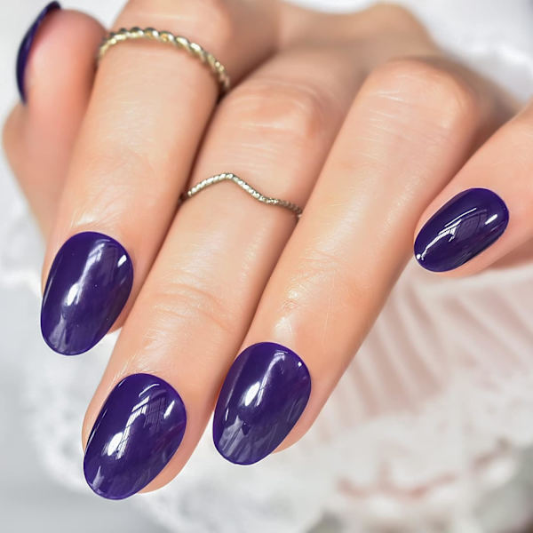Korte tryk på negle ovale falske negle Solid Black Night Deep Purple Stick på negle Kvinder Dame Gave Skønhed