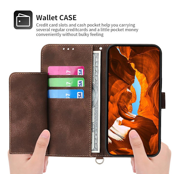 Samsung Galaxy A55 5G -kotelo, crossbody-nahkakuori korttipaikoilla - ruskea