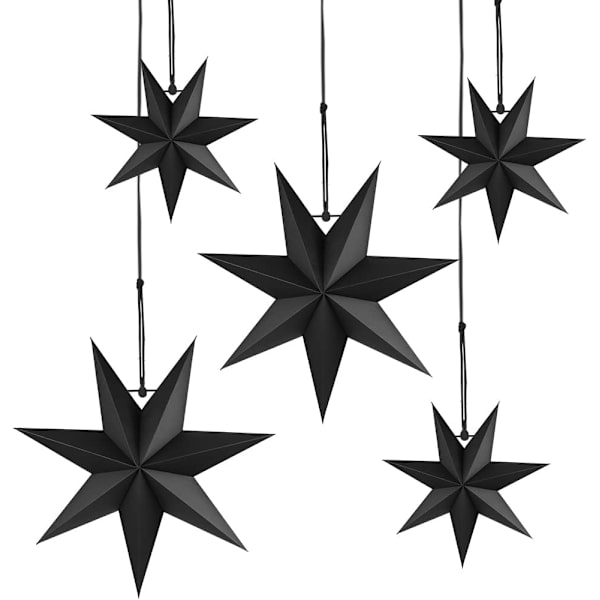 Hängande Juldekorationer, 5 st Hängande Svarta Stjärnor, Svart Pappersstjärna, 3 st Diameter 25cm, 2 st Diameter 40cm för Bröllop, Julparty, DIY Svart