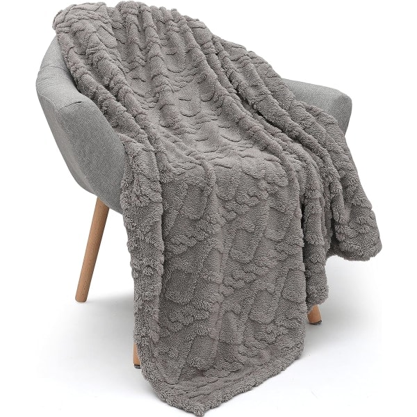 IC Sherpa fleece tæppe - 3D Stilfuldt design, superblødt, fluffy, varmt, hyggeligt, plys, lodden til sofa stue seng-Alle, 50\" x 70\" grå