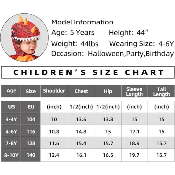Lasten dinosaurusten haalaripuku Halloween-asu unisex pojat tytöt dino-asu Pterosaurier 4-6 ans