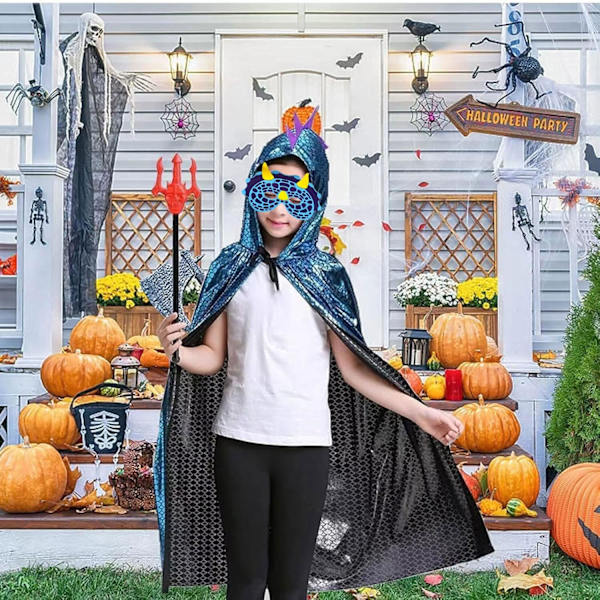 Karneval dinosaur kappe børn, karneval cosplay børn kostume, kappe med drage, dinosaur kostume børn til rollespil, halloween temafest maskebal Dinosaur blue