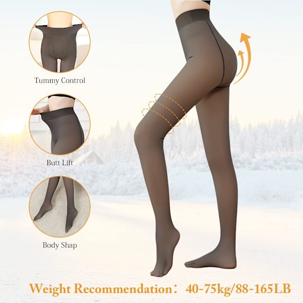 Fleeceforet Tights Ekstra Tykke Varme Vinter Dobbeltforet Termiske Tights med Stræk Falsk Sheer Hud Slim Elastiske Leggings Høj Talje Tights til Kvinder 200g