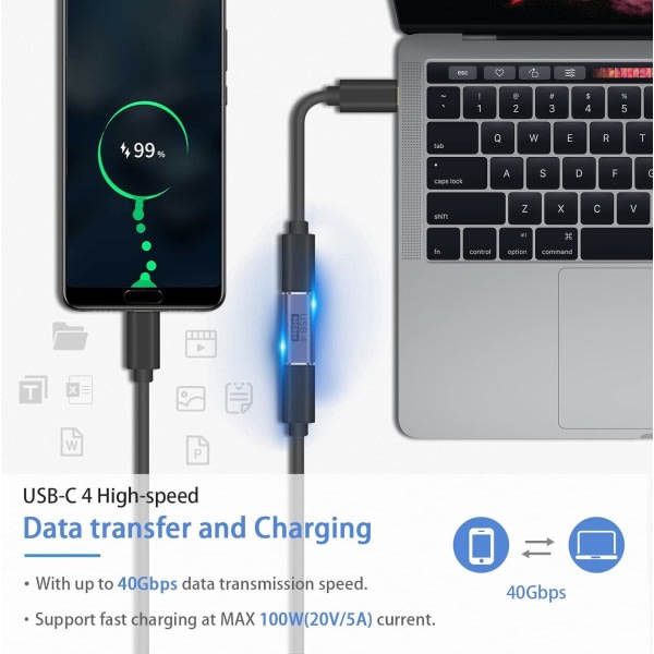 USB C-kobling 40 Gbps, USB C hun til hun understøtter 8k@60HZ og 100W hurtig