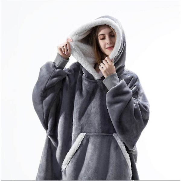 Filttrøje Oversized Hoodie Bærbar Filt Blød Varmt Behagelig Jumbo Stor Forlomme Grey