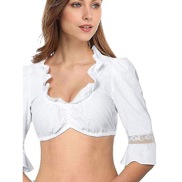 Dame Oktoberfest Elegant Dirndl Bluse Svart Dirndl Bluse Blondebluse.M.Hvit