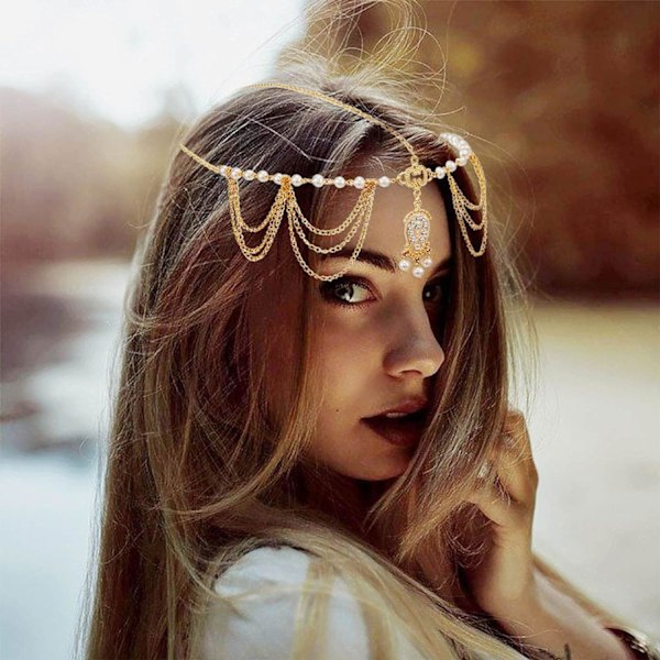 Boho-kvast hårbånd, kvastkæde hårbånd, boho hårbånd hoved, damehovedbeklædning til festivaltilbehør bryllup halloween b