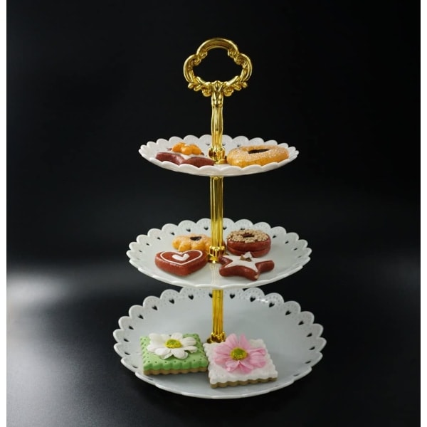 IC 3-kerroksinen Cupcake-teline, juustolautanen Cupcake-jälkiruokateline, metalli valkoinen