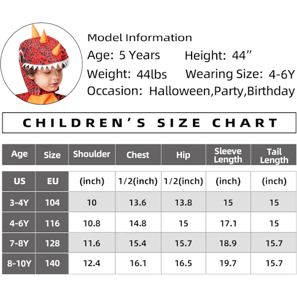 Barnens dinosaurie jumpsuit kostym halloween kostym unisex pojkar flickor dino outfit pterosaucer 7-8 Jahre