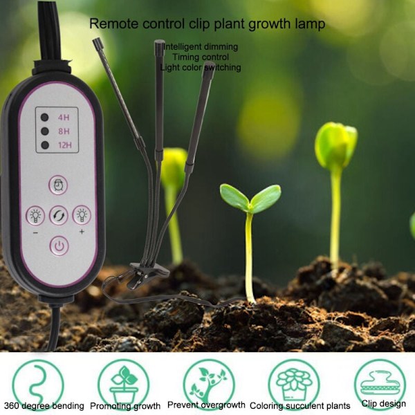 LED Kasvivalo, 10 himmennystasoa ajastimella sisäkasvien ja kukkien kasvatukseen, USB-virta, DUBUNS