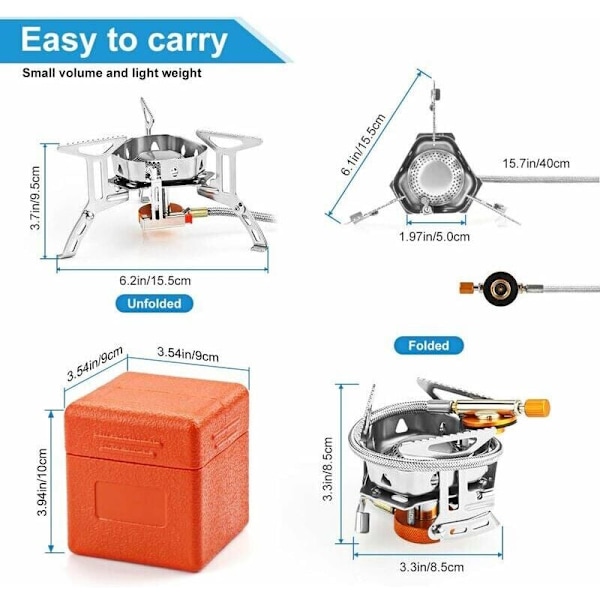 Camping Stove, Bærbar 3500W Sammenleggbar Gasskomfyr Vindtett Gassbrenner med Tenningsknapp for Fotturer/Utendørs/Piknik/BBQ/Ryggsekktur/Trekking, DEBUNS