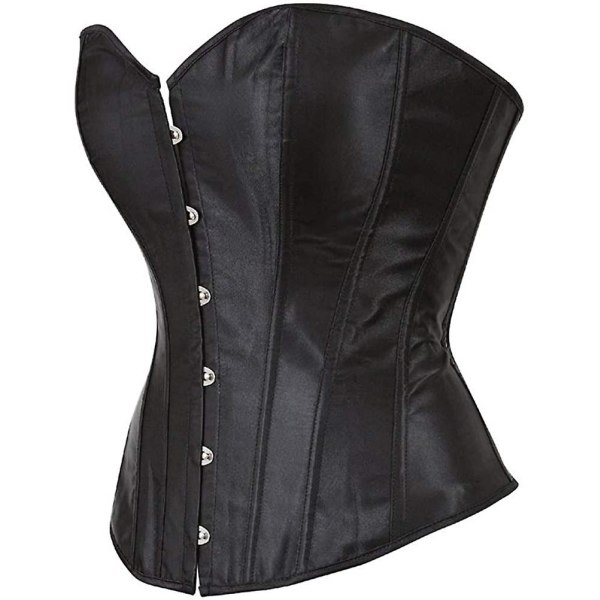 Kelvry Damer Plus Size Gothic Underkläder Satin Spets Bened Overbust Korsetter Shapewear Outfit Svart 1214