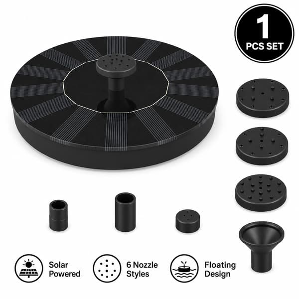 Solarvannfontene flytende pumpe for hagefuglebad, svart, 1 stk 16cm round