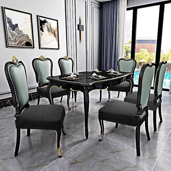 4 stk Jacquard Stretch Stoltrekk for Spisestue, Avtakbare og Vaskbare (med Ryggstøtte)