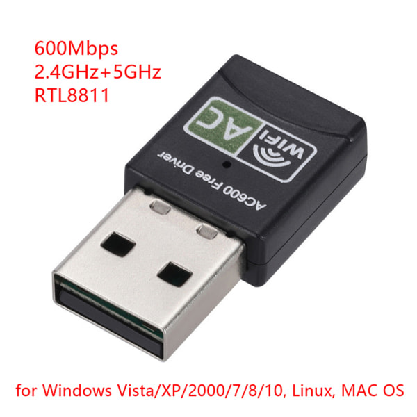 600 Mbps Dual-band WiFi Adapter 2,4/5 GHz USB Wifi Adapter Trådlös 1st