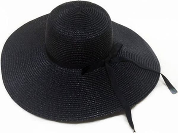 Dame strå solhat, UPF 50+ UV-beskyttelse, bred skygge, justerbar snøre, floppy strandhat til voksne, sort One Size